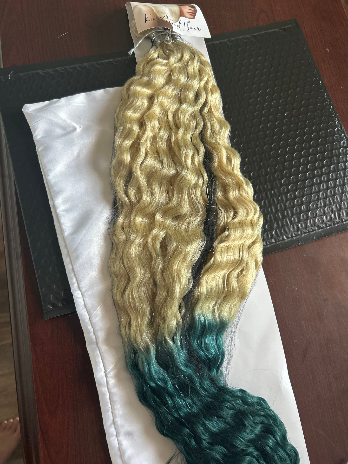 26” curly tape ins t60/teal 150 grams KmXtend Hair Extensions