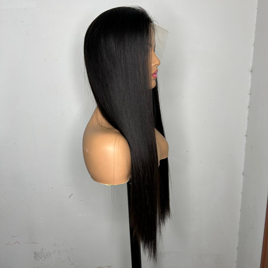 24" Dark Brown Long Human Hair Wig 130% Density