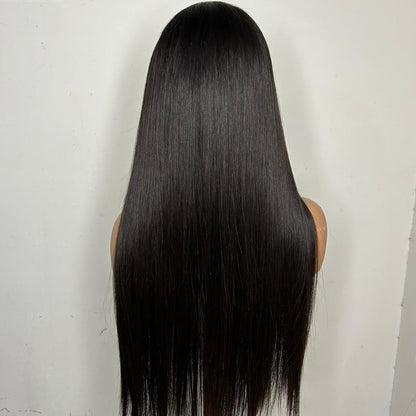 24"  Dark Brown Long Human Hair Wig 130% Density