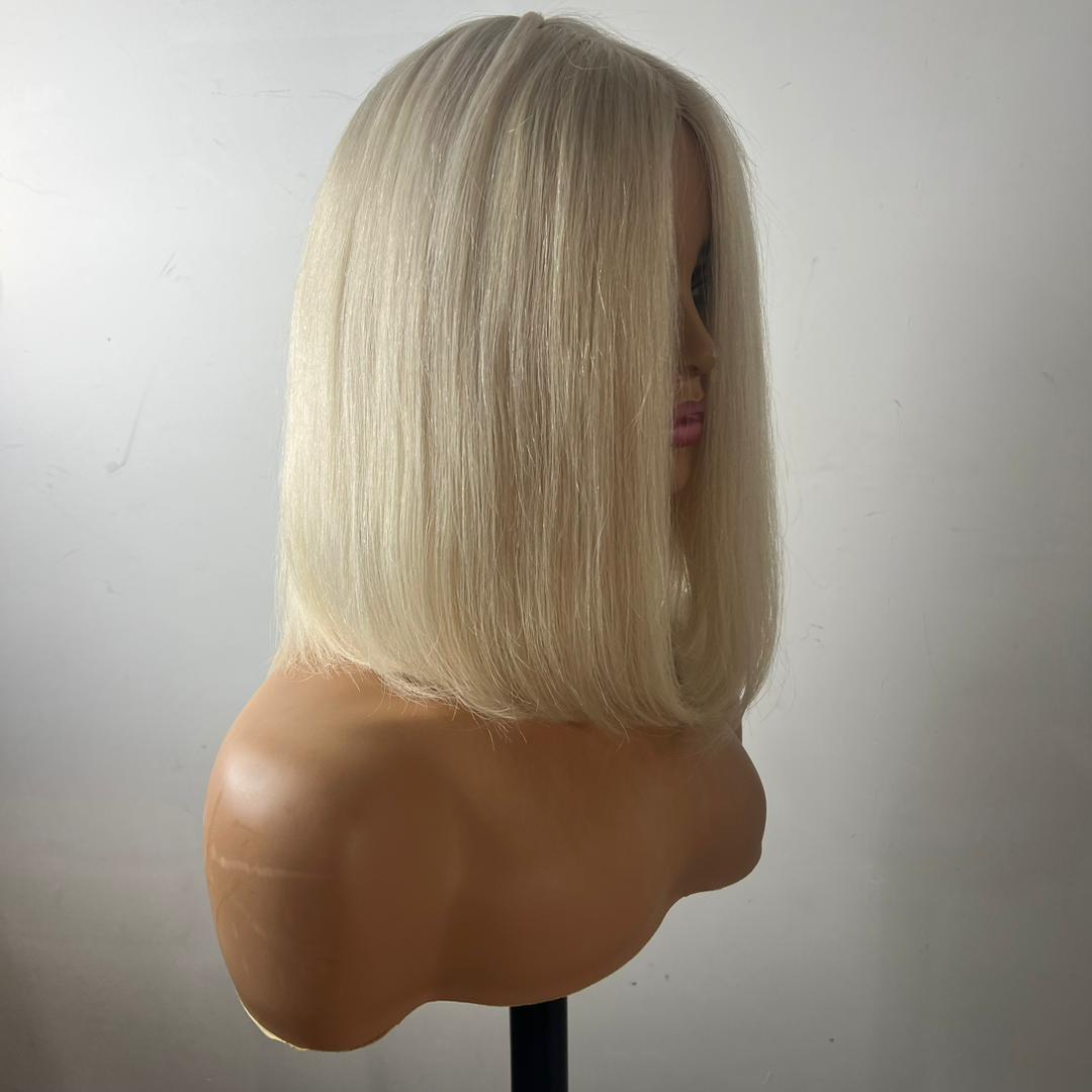 10" Lightest Platinum Blonde Bob Human Hair Wig 130% Density