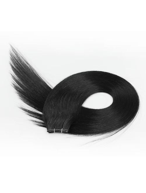 Jet Black #1 Genius Weft Hair Extensions | KmXpress Premium Remy Human Hair