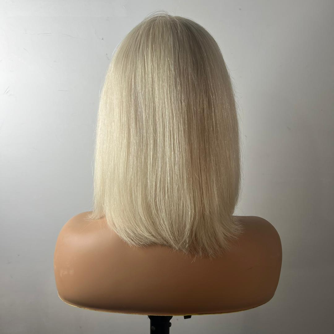 10" Lightest Platinum Blonde Bob Human Hair Wig 130% Density