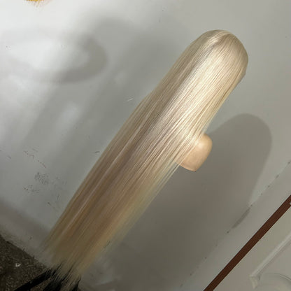 40" Very Long Lightest Platinum Blonde Bob Human Hair Wig 150% Density