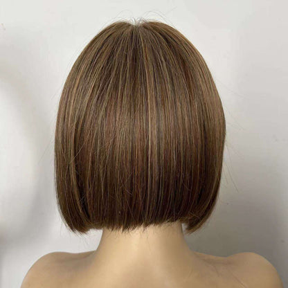 Short Bob With Bangs Human Hair Wig 130% Density