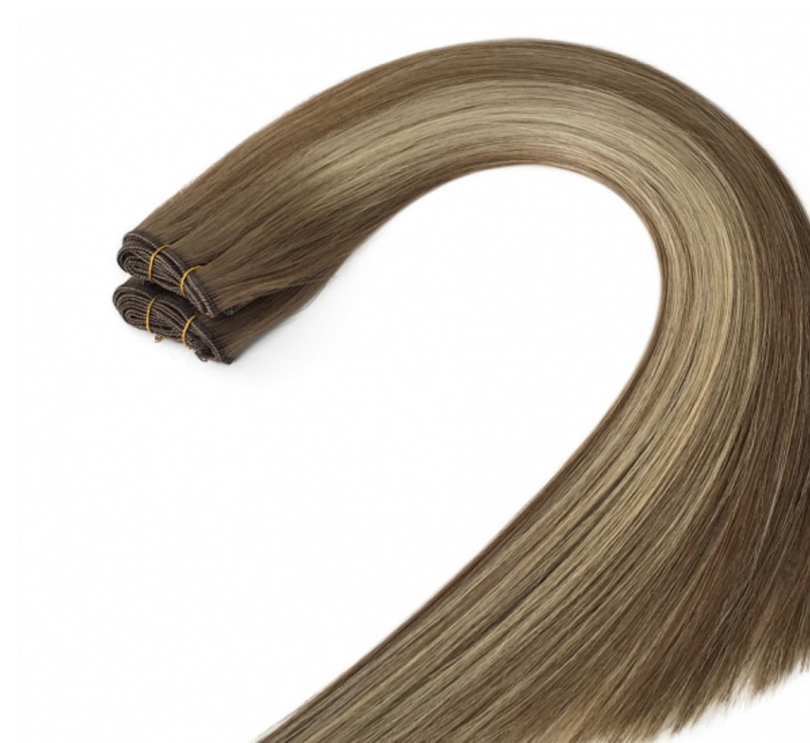 Genius Weft Hair Extensions - KmX Wefts Rooted Balayage T8/P8/22