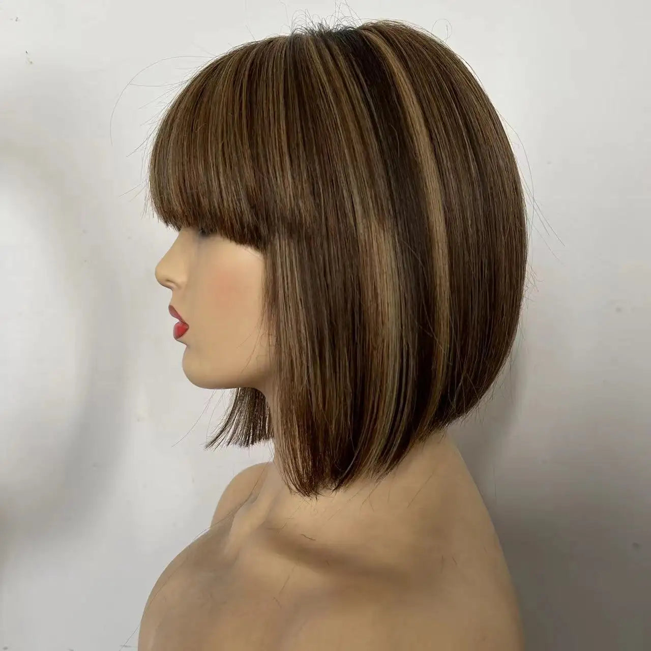 Short Bob With Bangs Human Hair Wig 130% Density