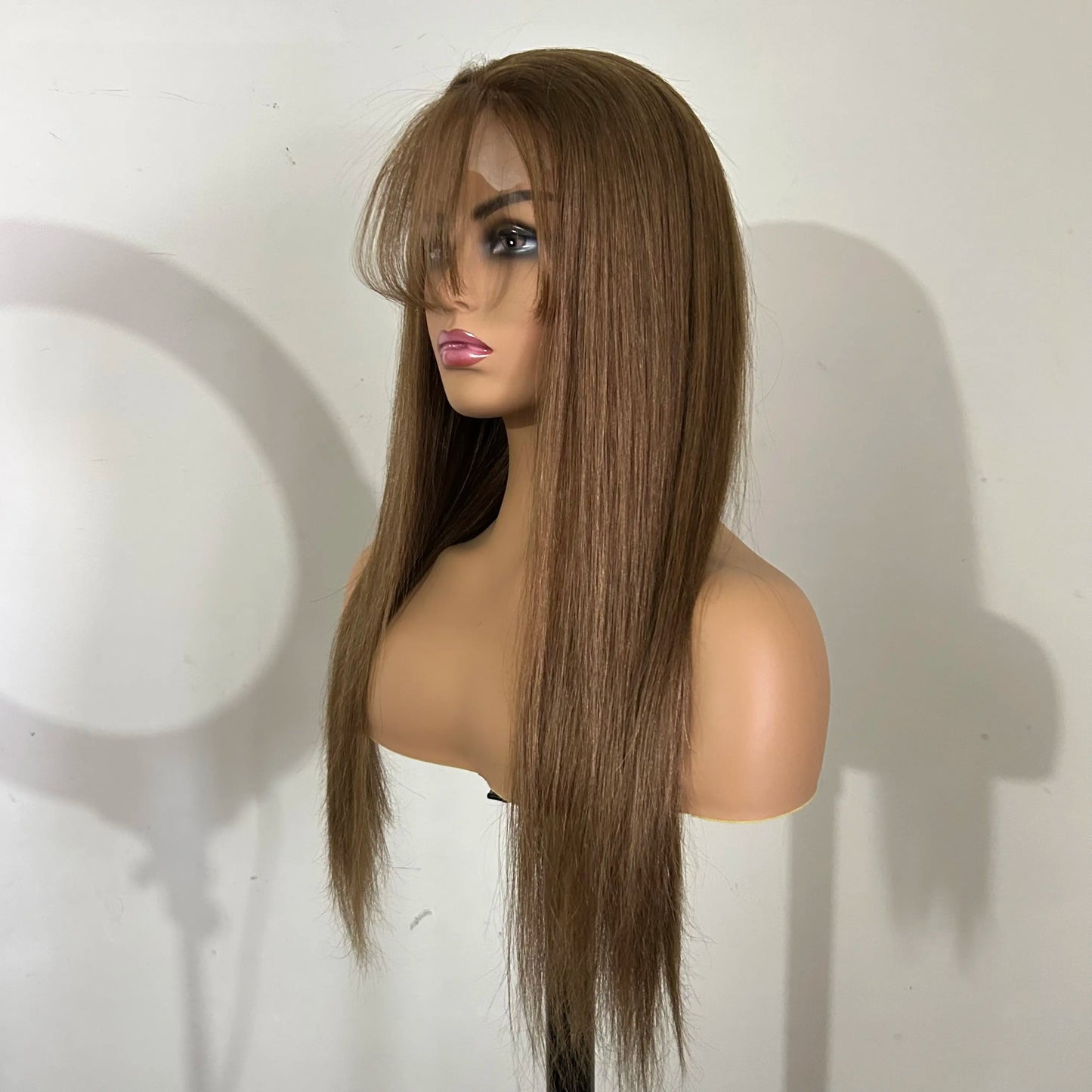 20" Light Brown Long Human Hair Wig 130% Density