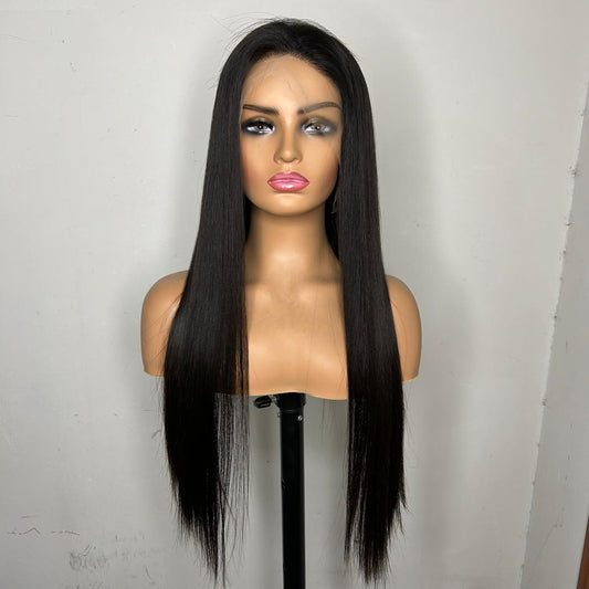 24"  Dark Brown Long Human Hair Wig 130% Density